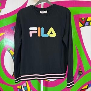 Fila Black Sweatshirt with Colorful Logo. Size Medium. Excellent condition!